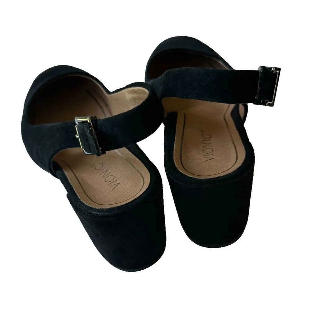 Vionic Nareen Plaza Black Suede Slingback Block Heel Comfort Shoes Size 10